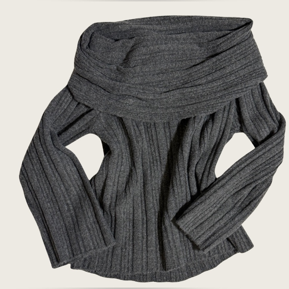 NAKED WARDROBE OFF THE SHOULDER GREY SWEATER